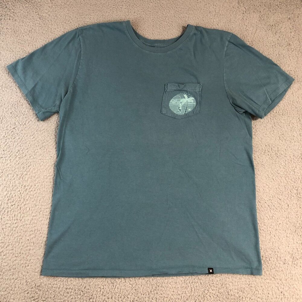 Hurley Shirt Mens Large Green Teal Solid‎ Skater Boardsports Surf Outdoor Tee
